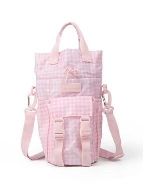 Blogilates Pink Gingham Water Bottle Sling Bag Insulated Pockets Adjustable